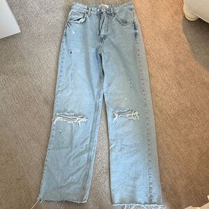 Zara Light Blue Distressed Straight Leg Jeans